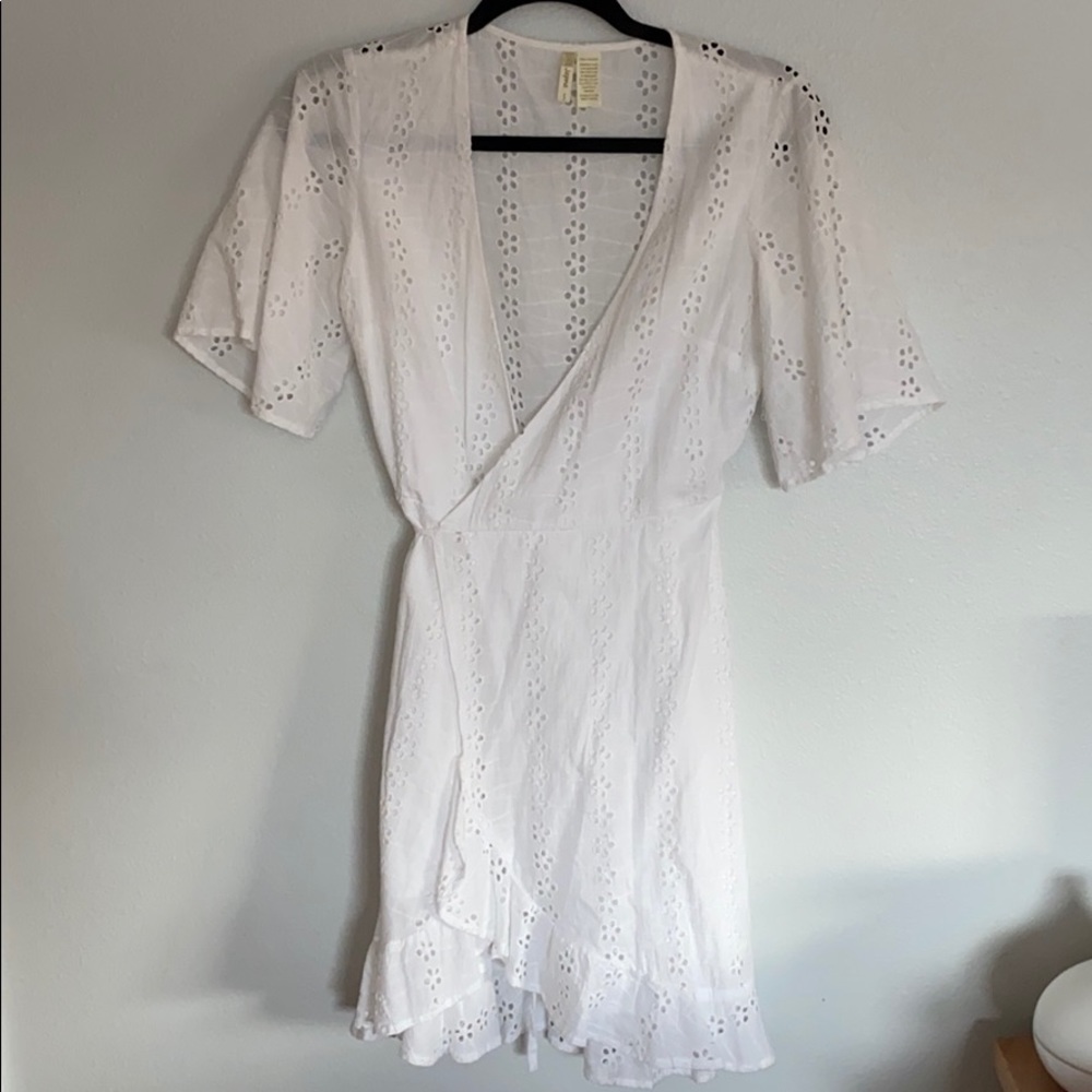 Lace white wrap dress